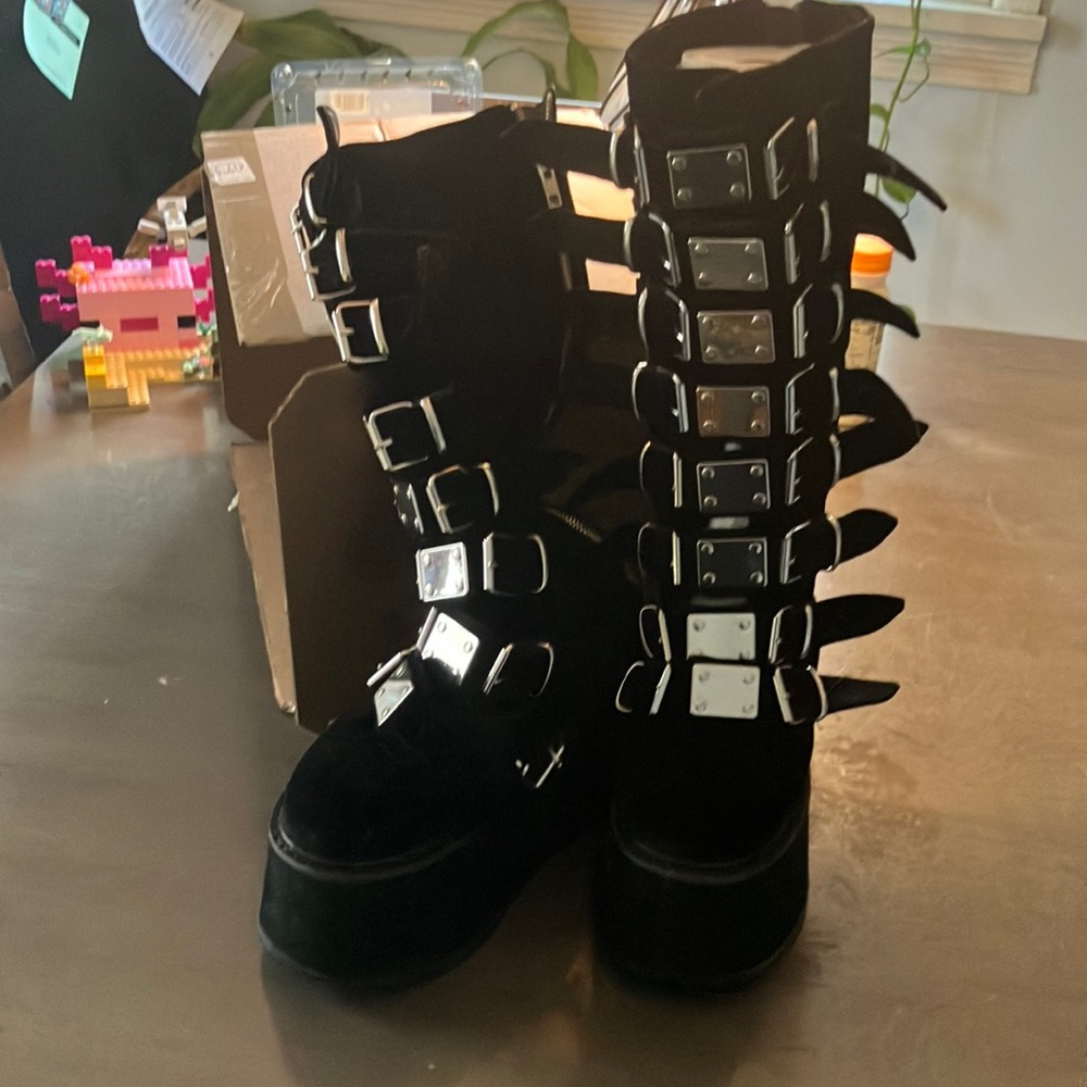 Woman’s Demonia  Black High Buckle Boots